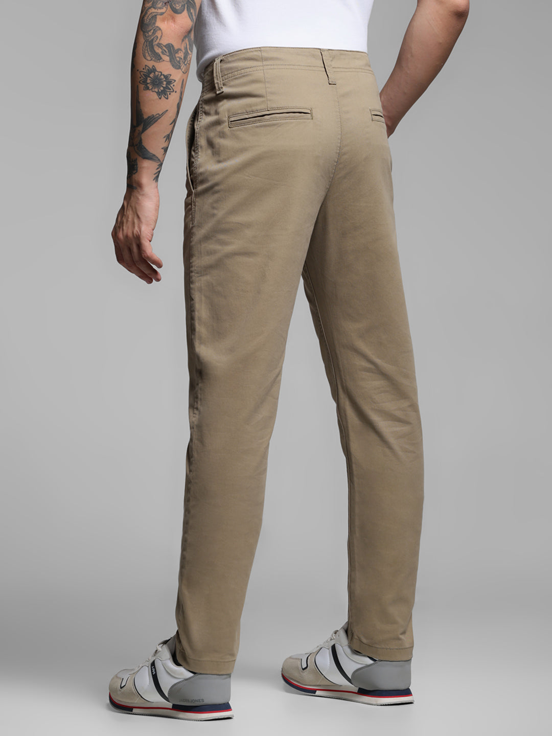 Men's Beige Stretch Cotton Twill Chinos Regular Fit