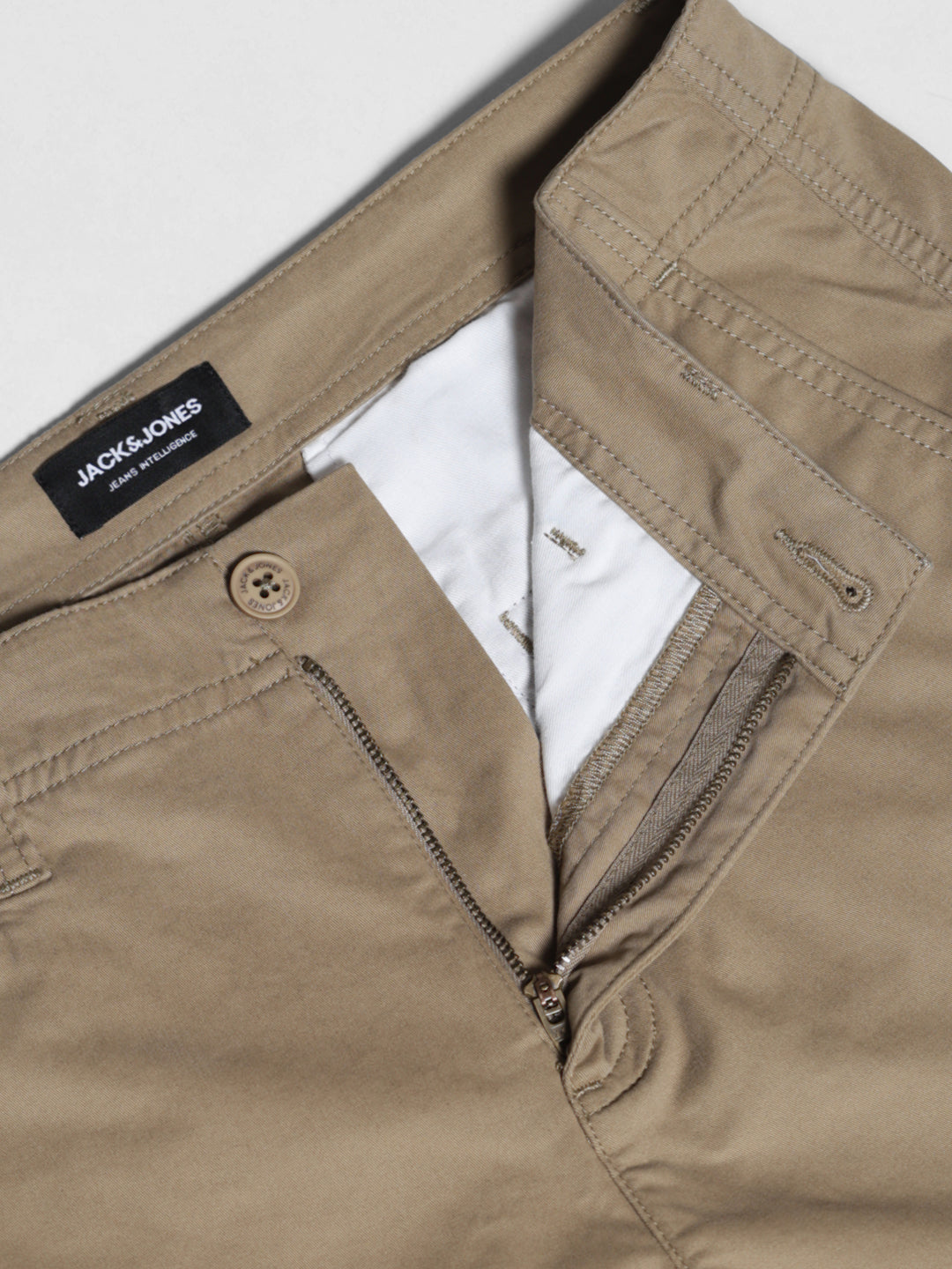 Men's Beige Stretch Cotton Twill Chinos Regular Fit