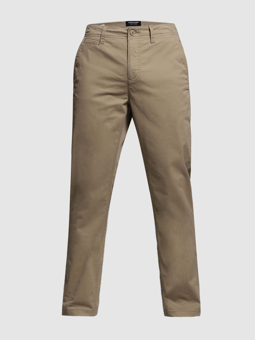 Beige Mid Rise Twill Pants