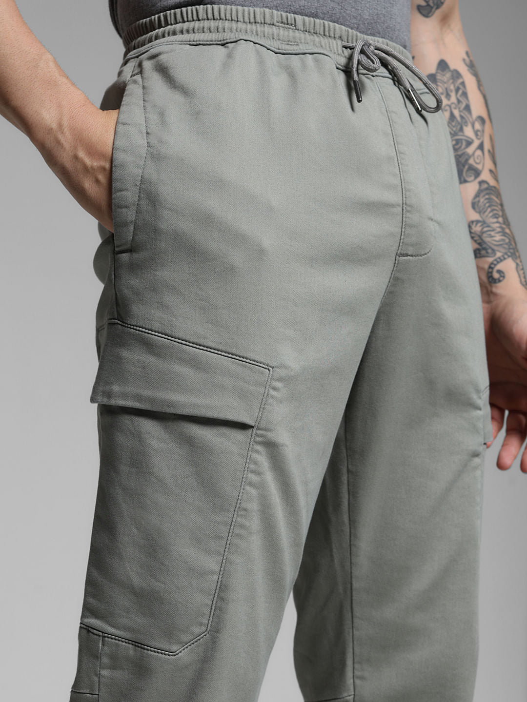 Grey High Rise Knitted Cargos