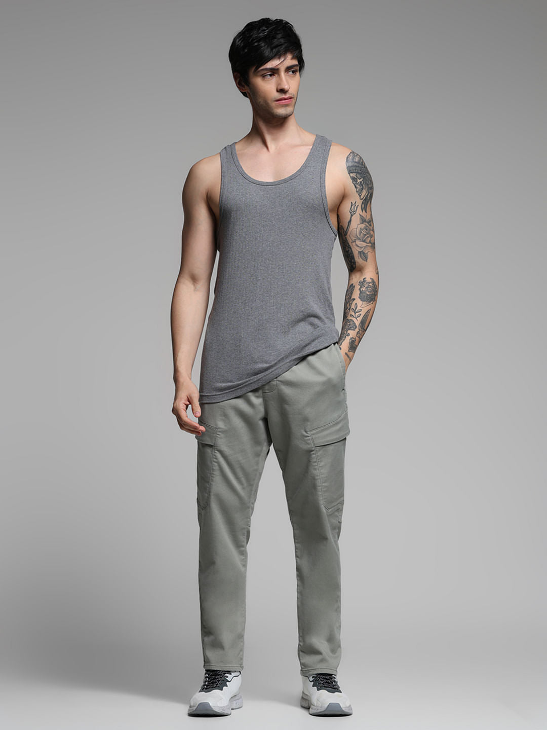 Grey High Rise Knitted Cargos