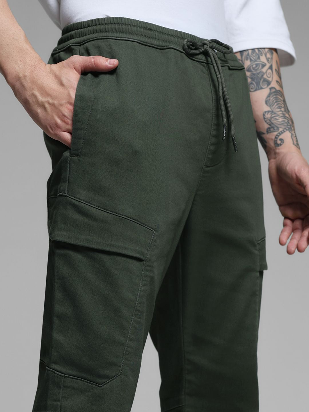 Olive Green Mid Rise Knitted Cargos