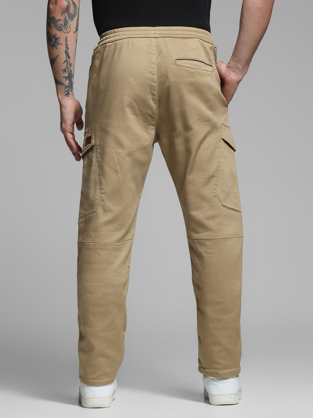 Beige Mid Rise Knitted Cargos