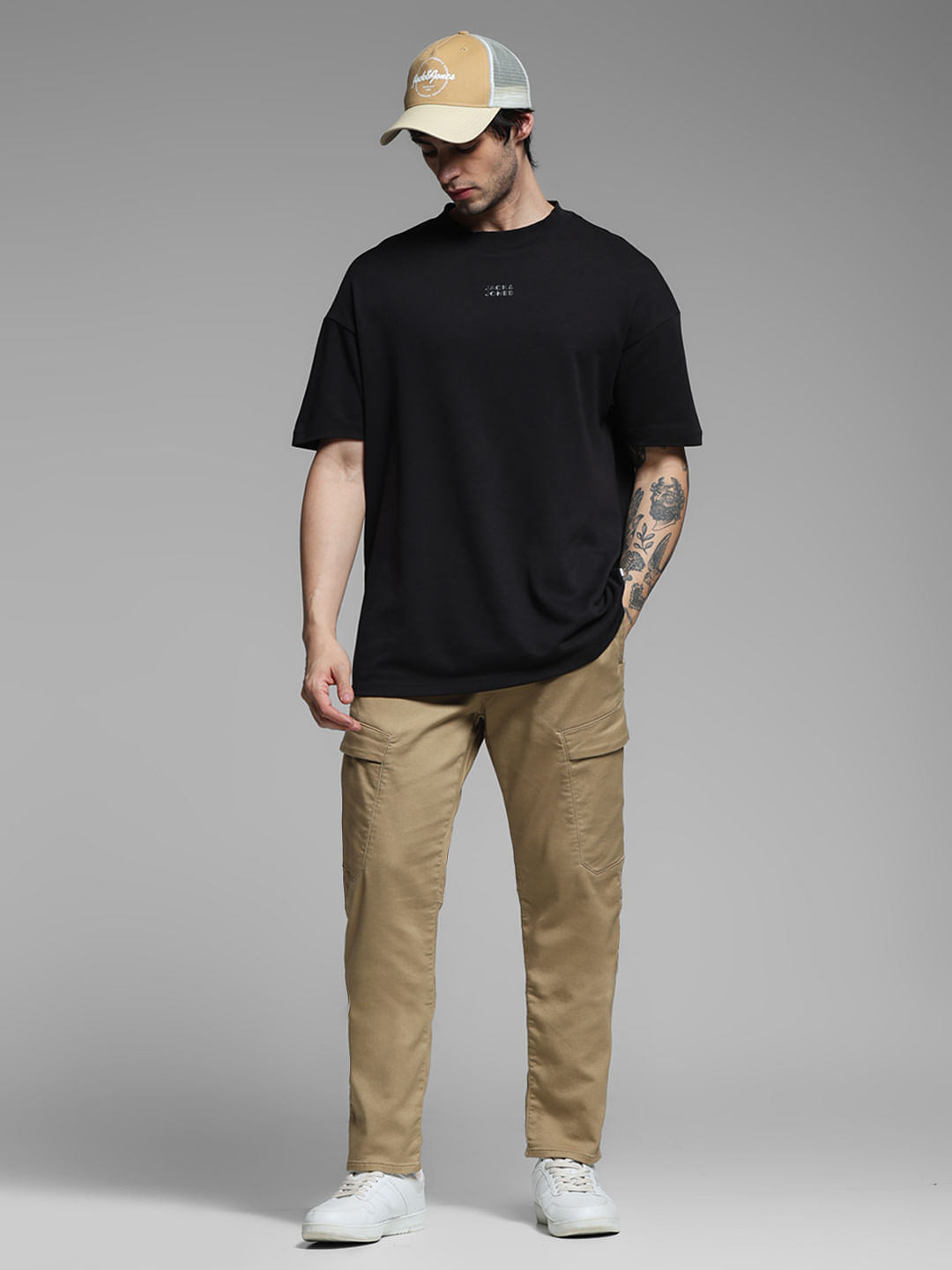 Beige Mid Rise Knitted Cargos