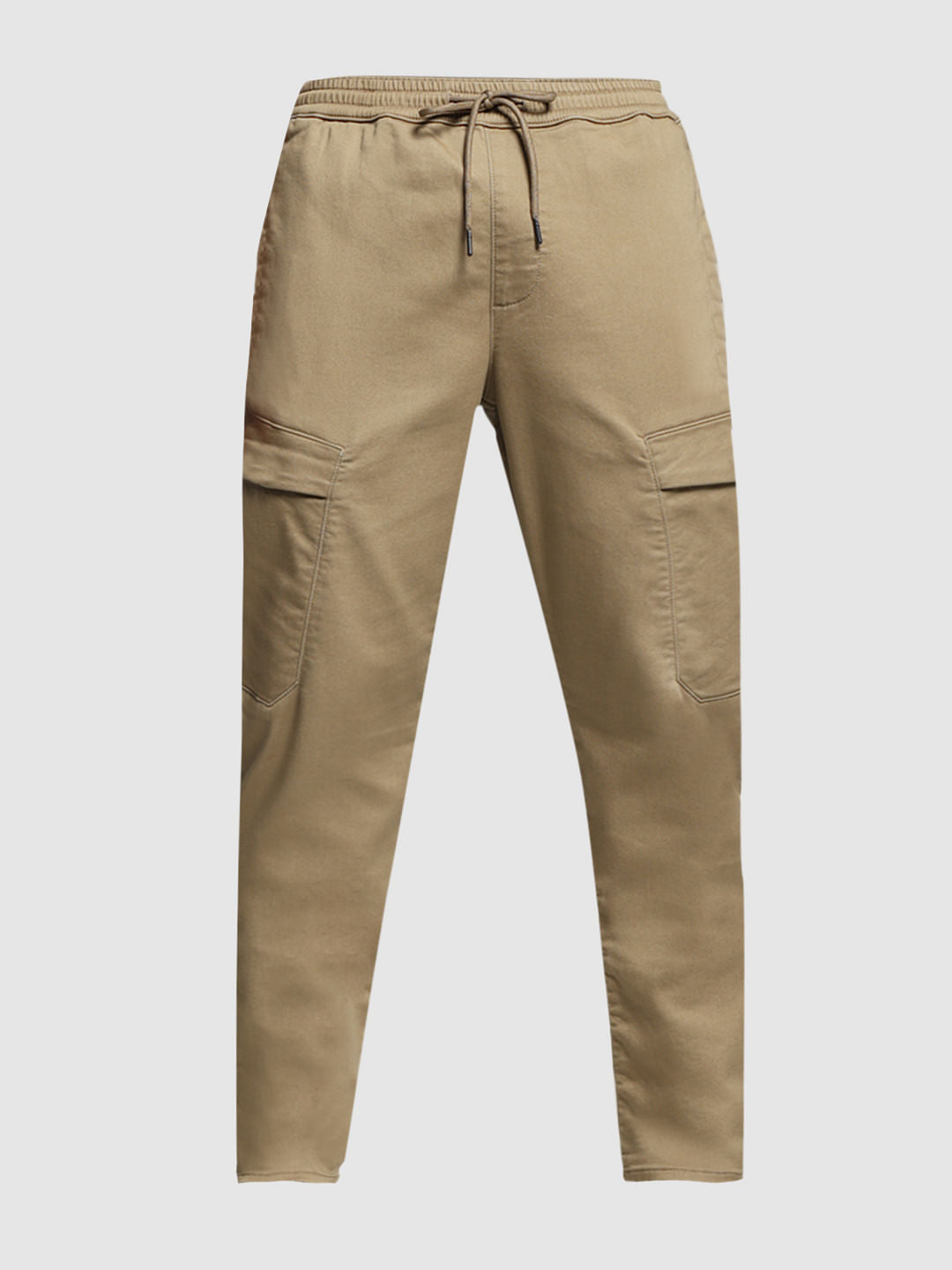 Beige Mid Rise Knitted Cargos