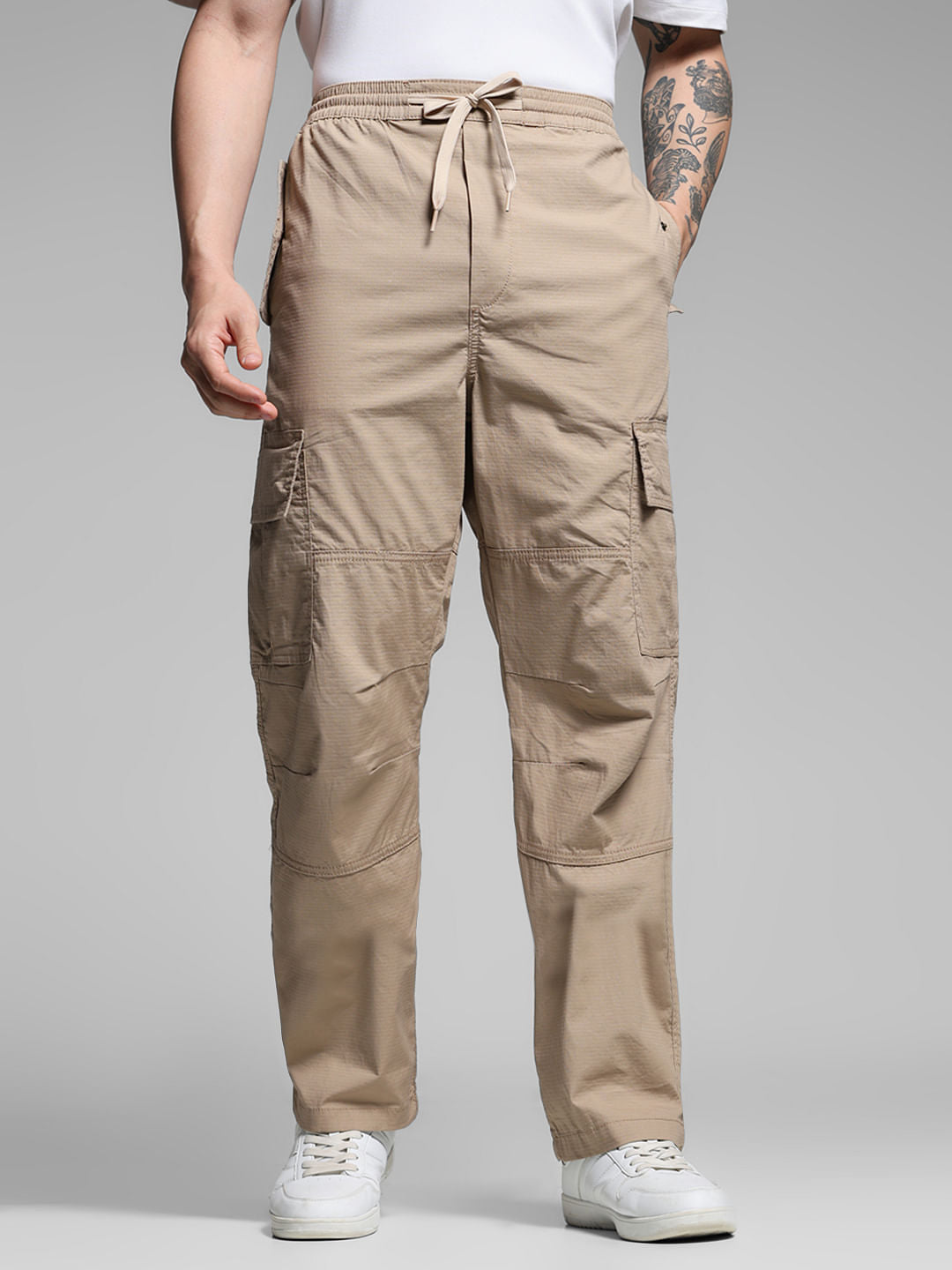 Beige High Rise Cargos