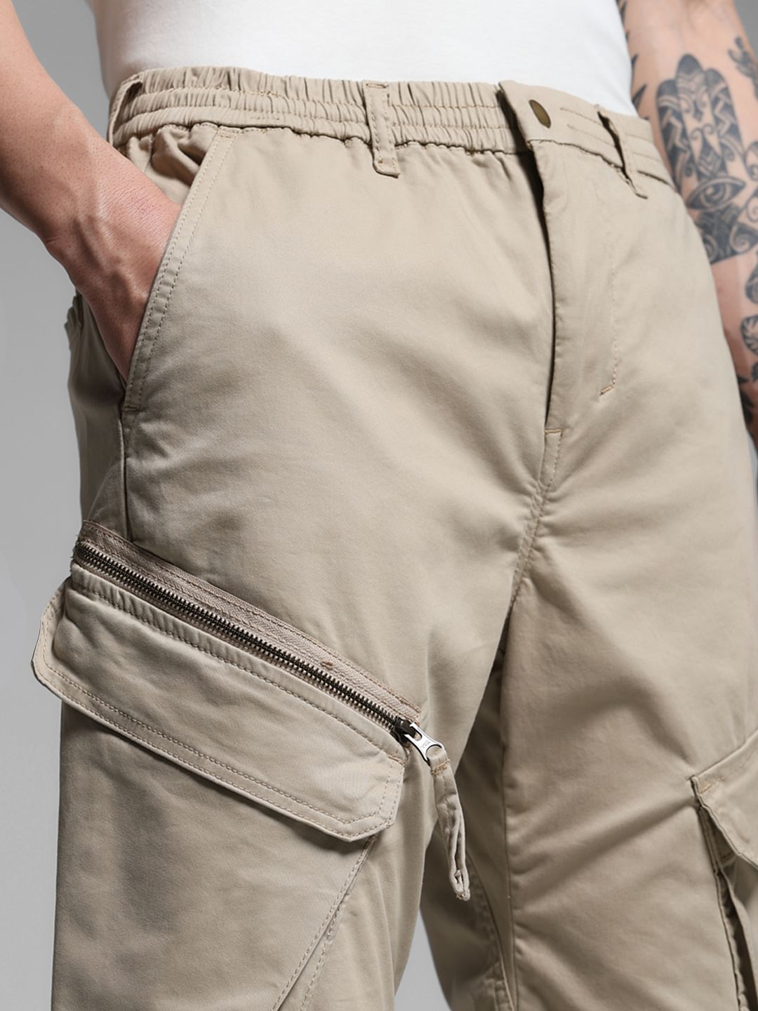 Beige High Rise Anti Fit Cargos