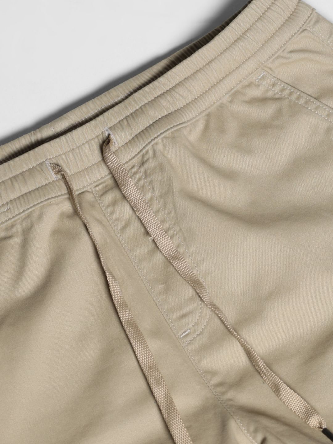 Beige Mid Rise Cotton Pants