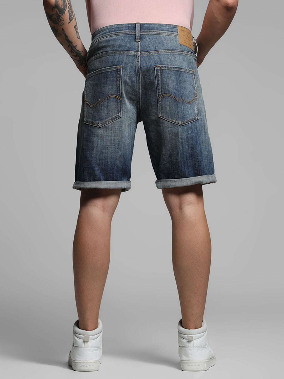 Blue Mid Rise Distressed Denim Shorts