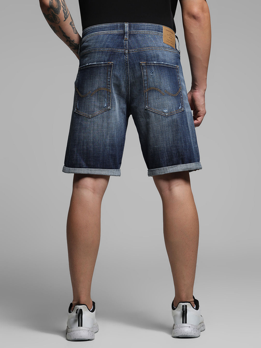 Blue Mid Rise Distressed Denim Shorts