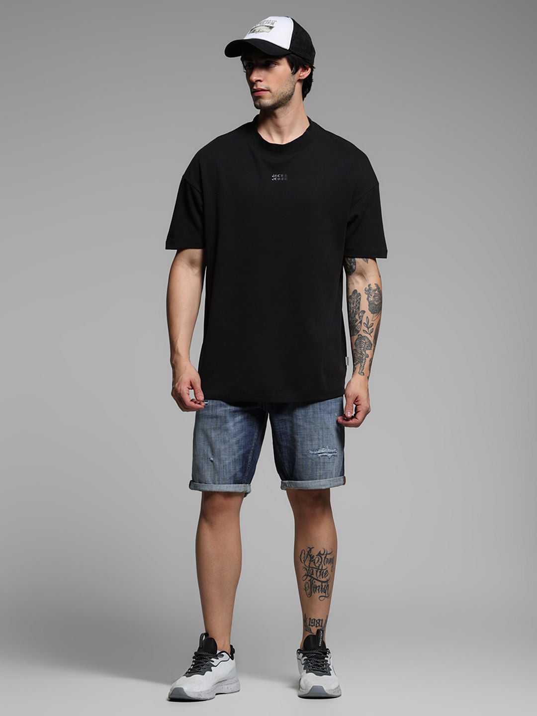 Blue Mid Rise Distressed Denim Shorts