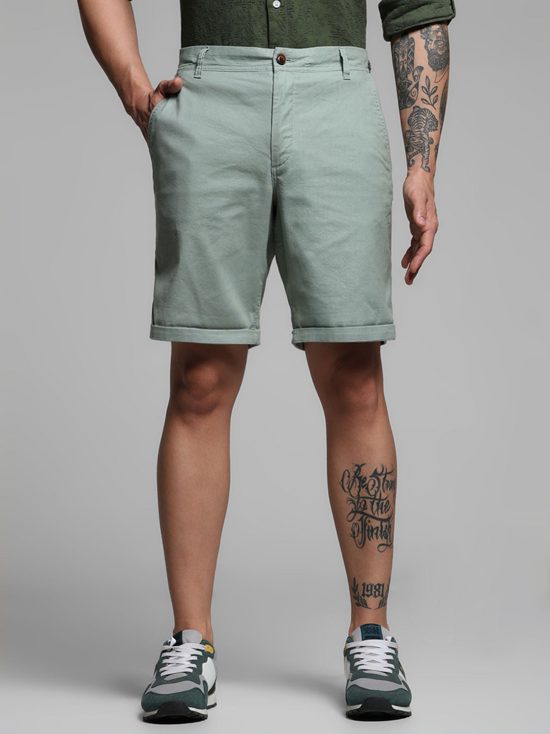 Green Mid Rise Chino Shorts