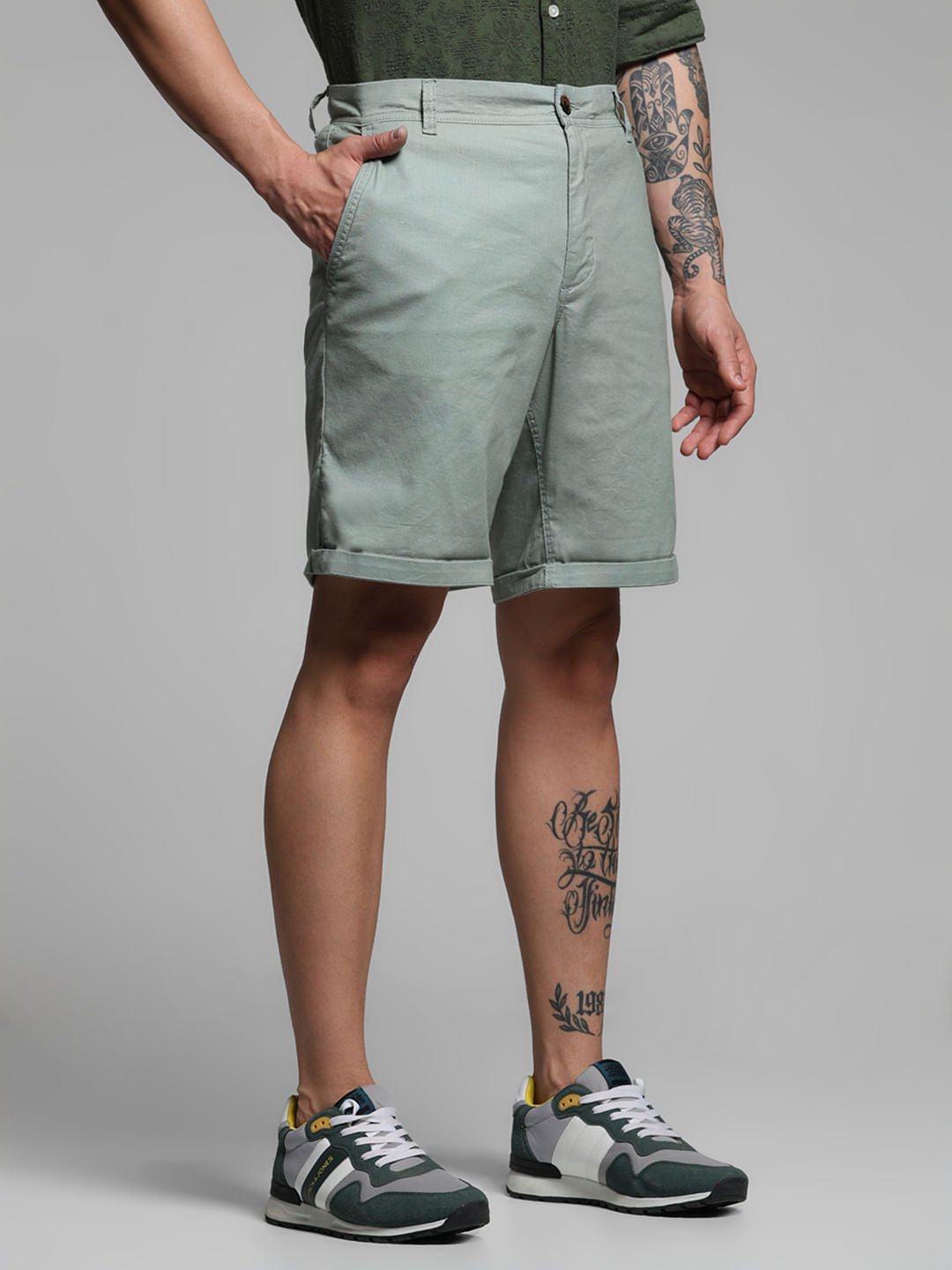 Green Mid Rise Chino Shorts
