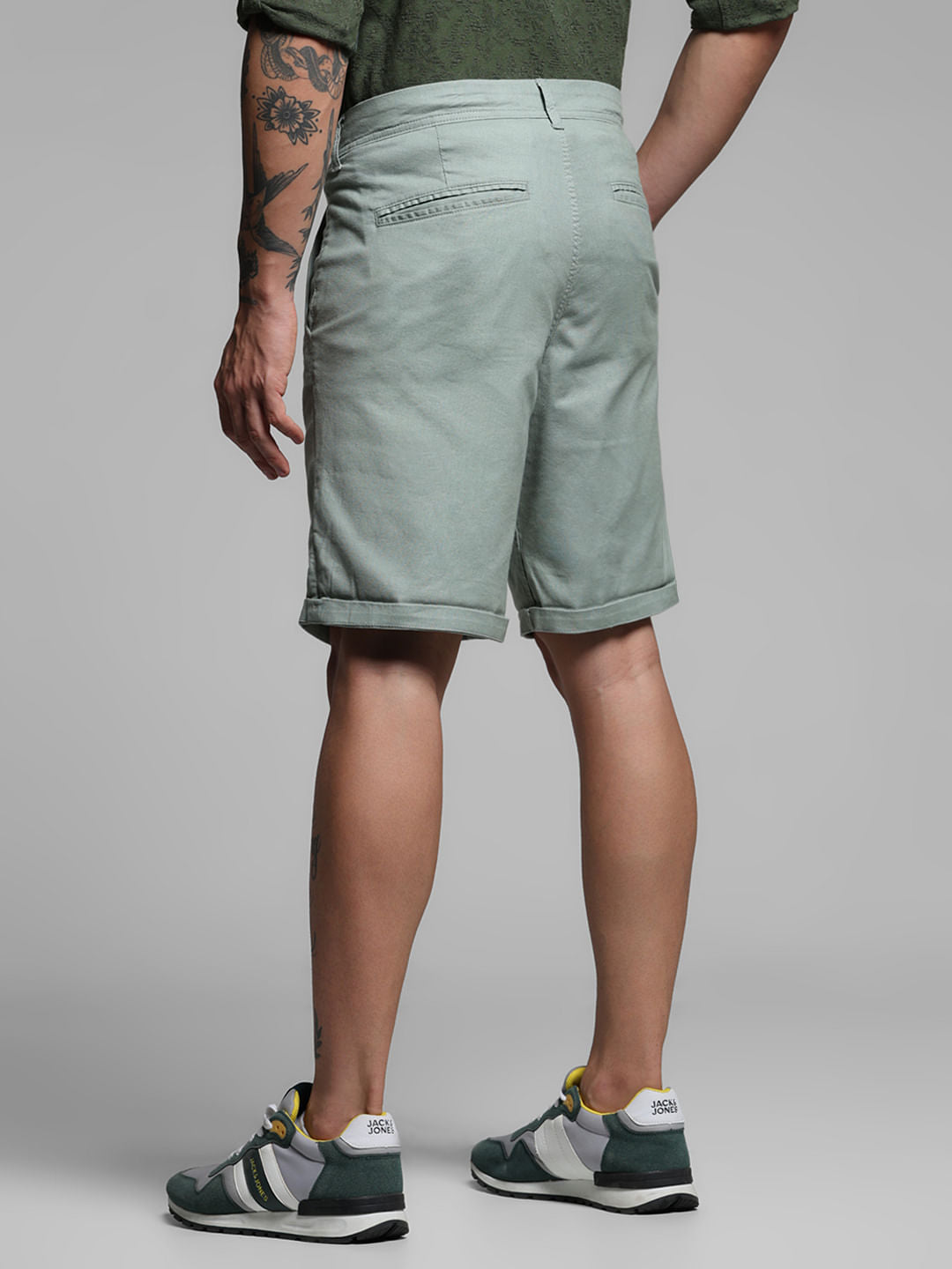 Green Mid Rise Chino Shorts