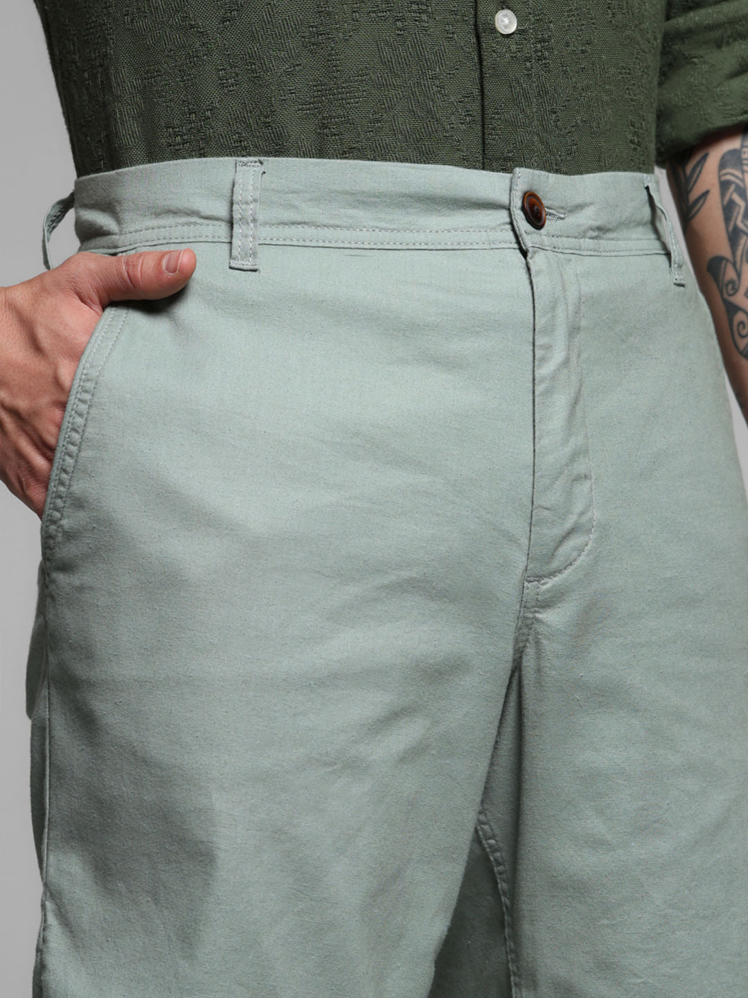 Green Mid Rise Chino Shorts