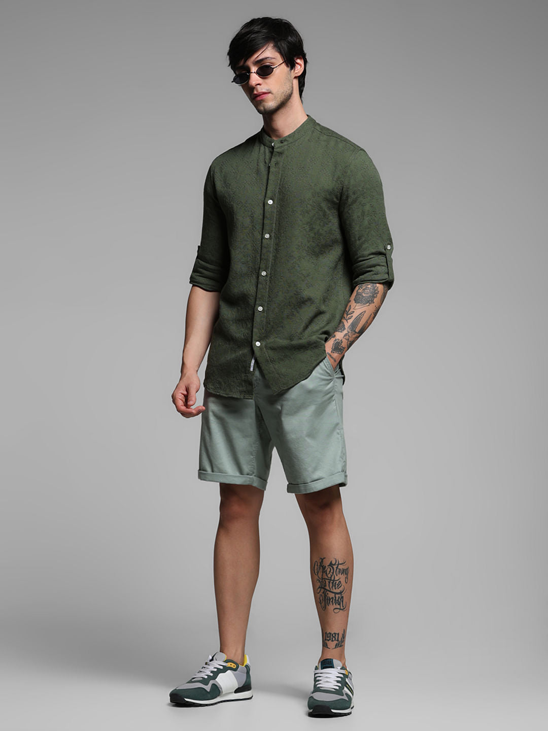 Green Mid Rise Chino Shorts