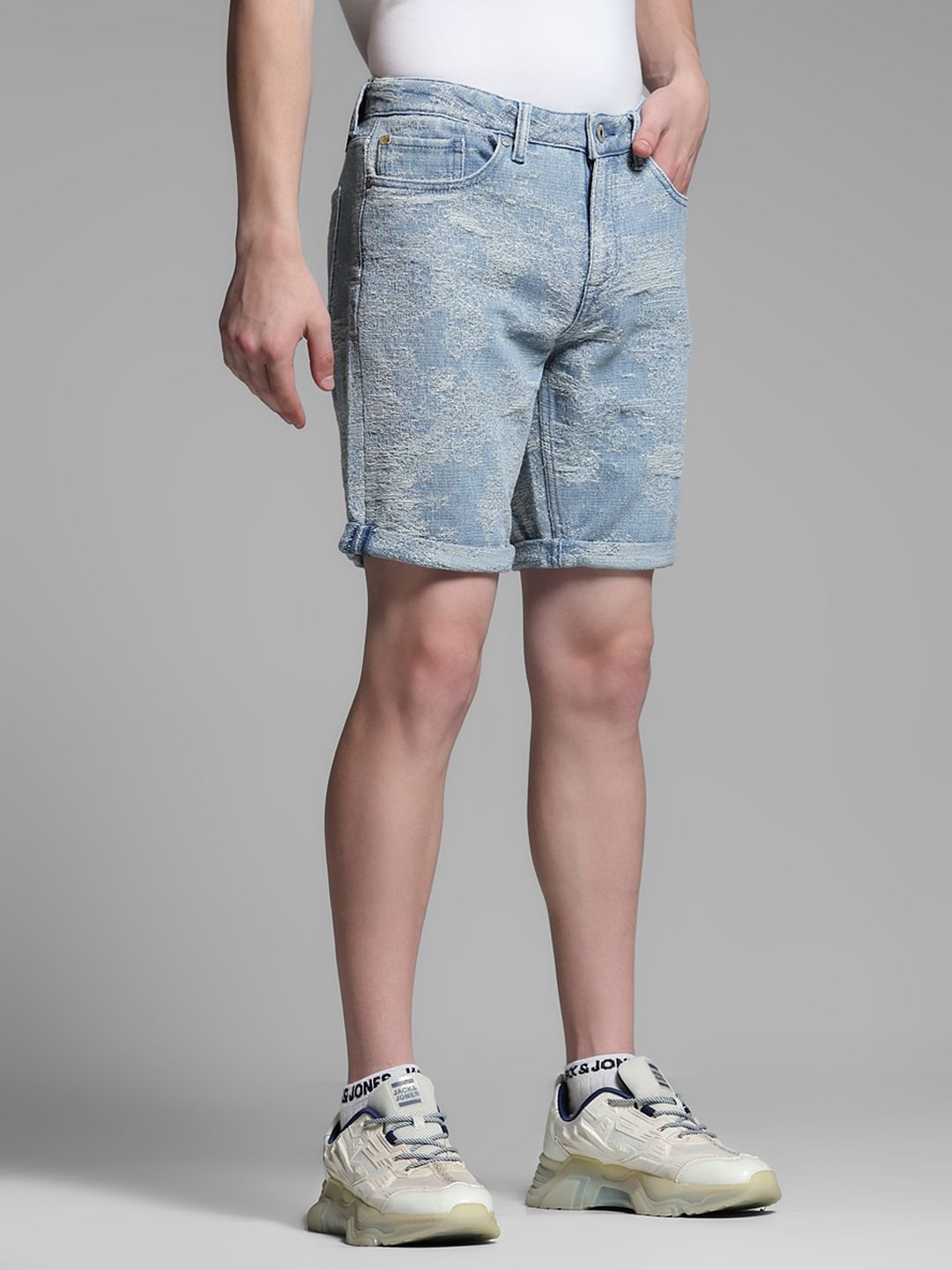 Light Blue Printed Co-ord Set Denim Shorts