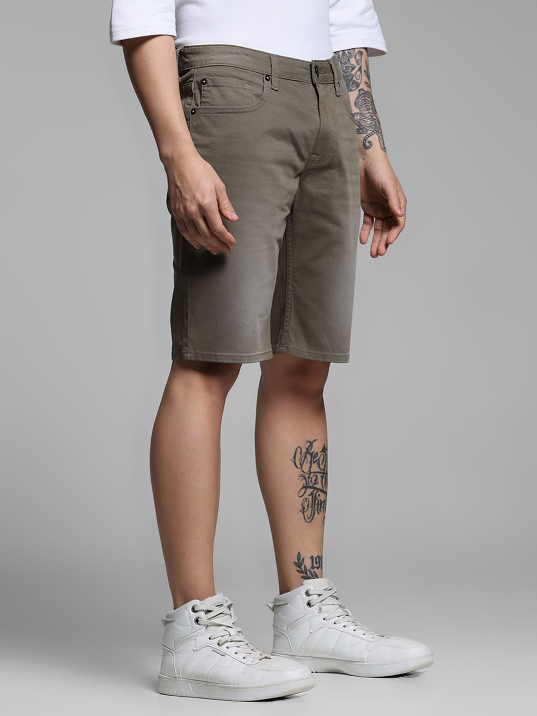 Olive Low Rise Denim Shorts