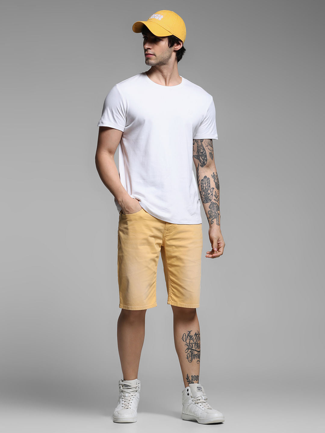 Golden Yellow Low Rise Denim Shorts
