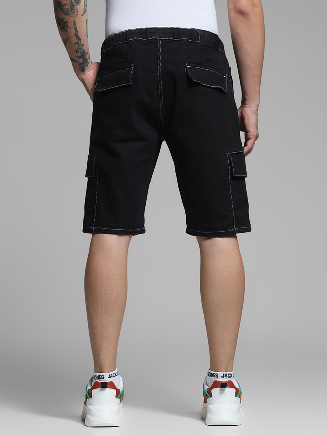 Black Contrast Stitch Cargo Shorts