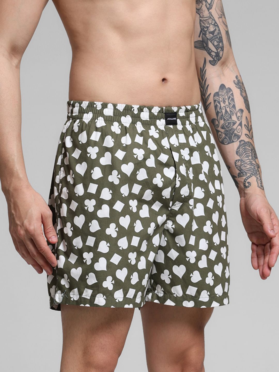 Green Card Print Cotton Boxers