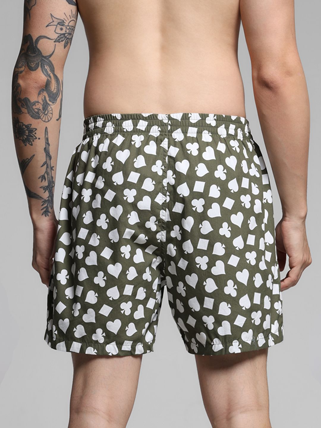 Green Card Print Cotton Boxers