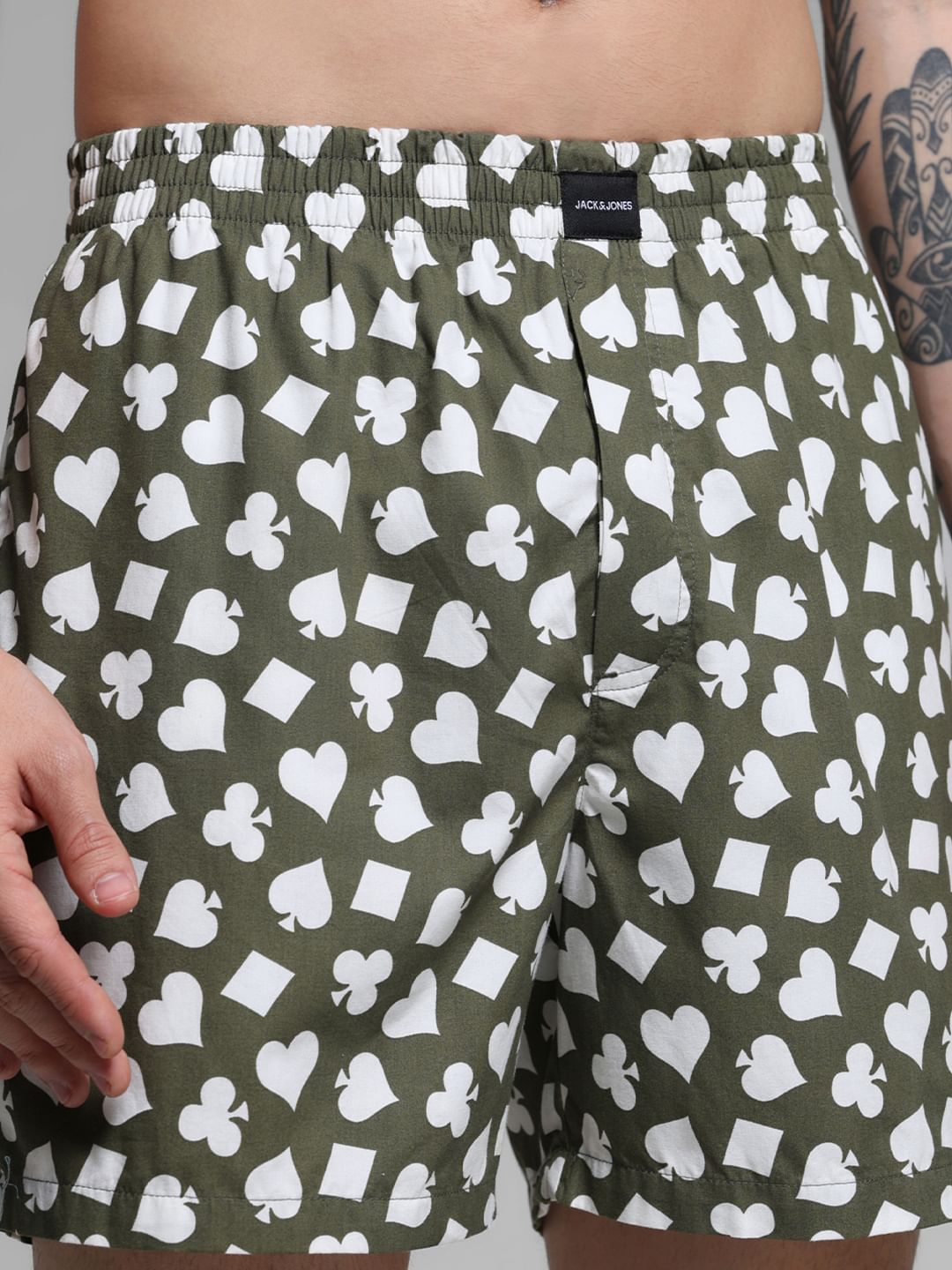 Green Card Print Cotton Boxers