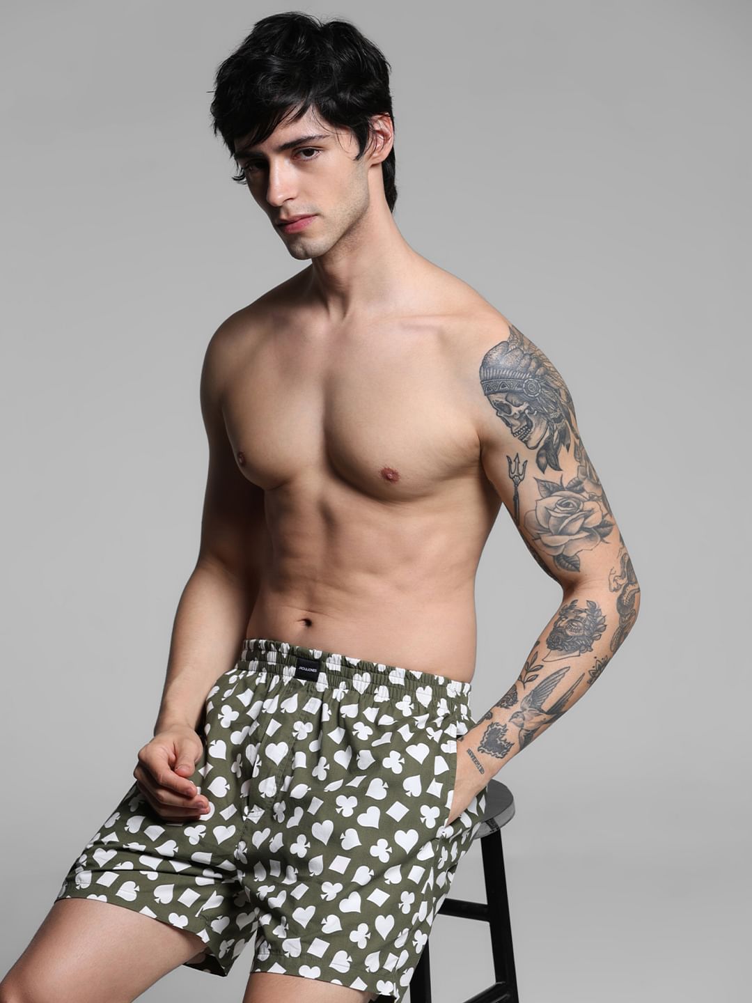 Green Card Print Cotton Boxers