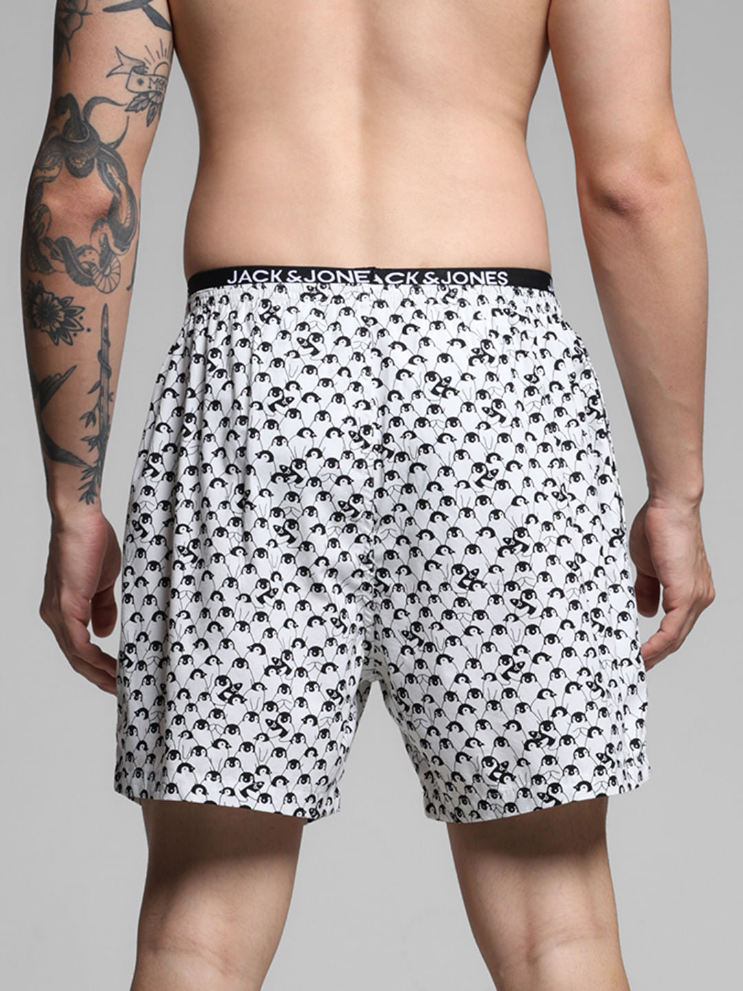 White Penguin Print Cotton Boxers