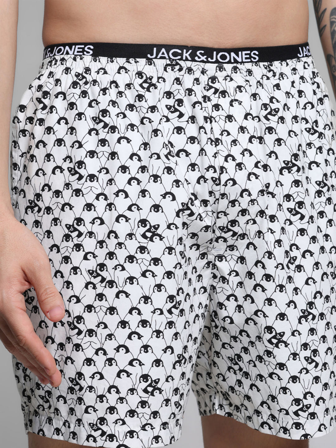 White Penguin Print Cotton Boxers