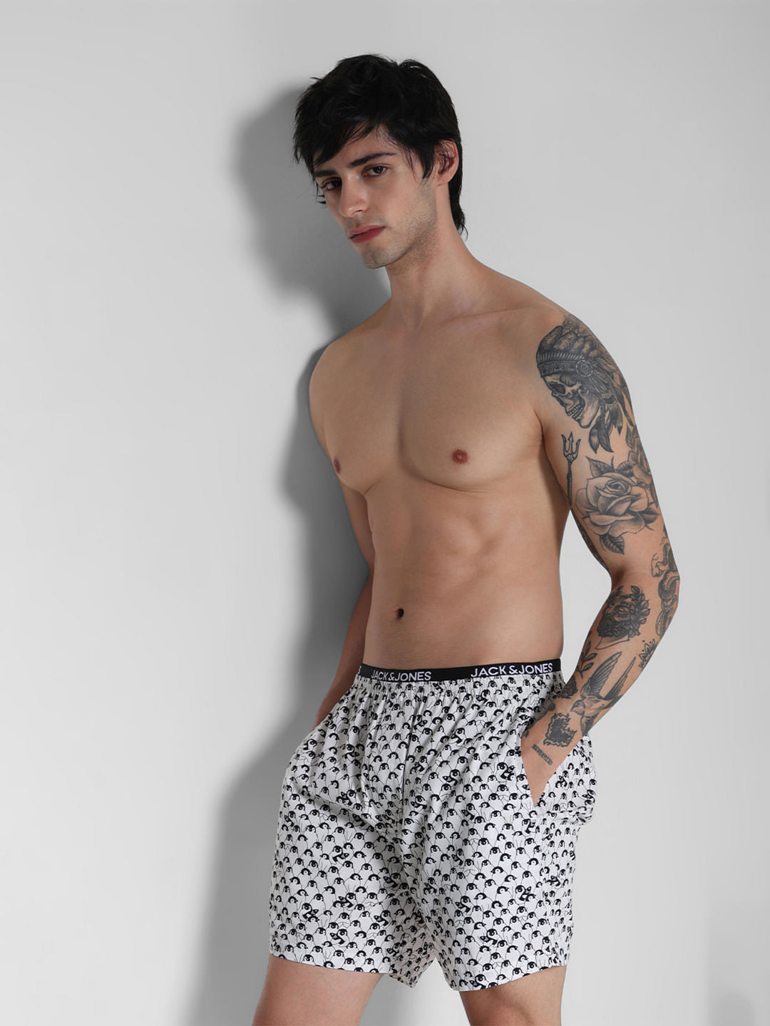 White Penguin Print Cotton Boxers