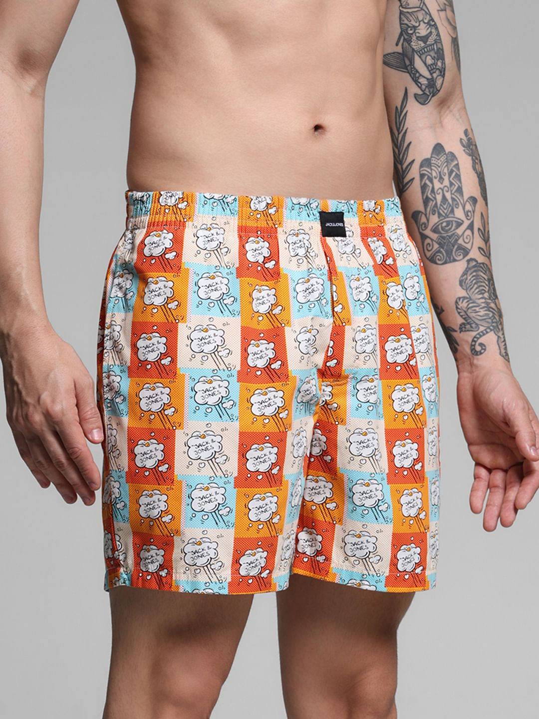 Orange Logo Text Print Cotton Boxers