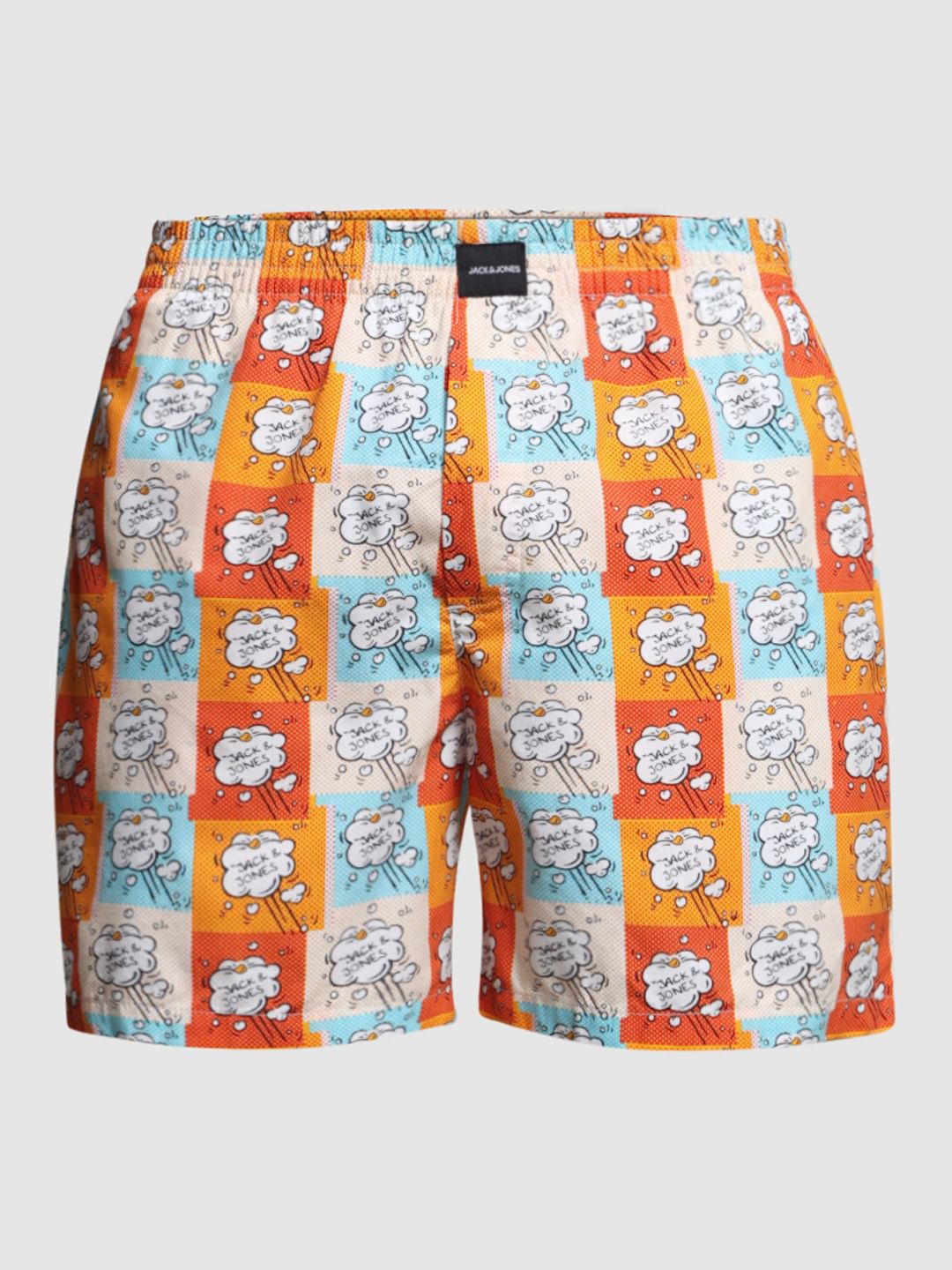Orange Logo Text Print Cotton Boxers