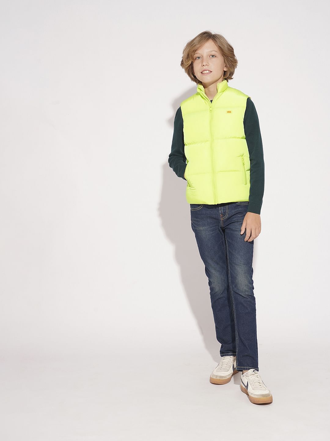 Boys Neon Lime Sleeveless Puffer Jacket