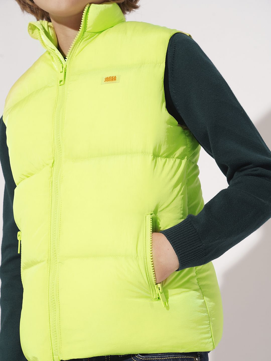 Boys Neon Lime Sleeveless Puffer Jacket