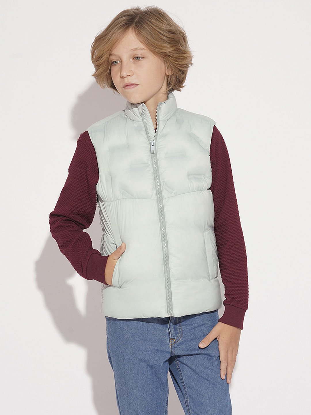 Boys Pearl Blue Sleeveless Puffer Jacket
