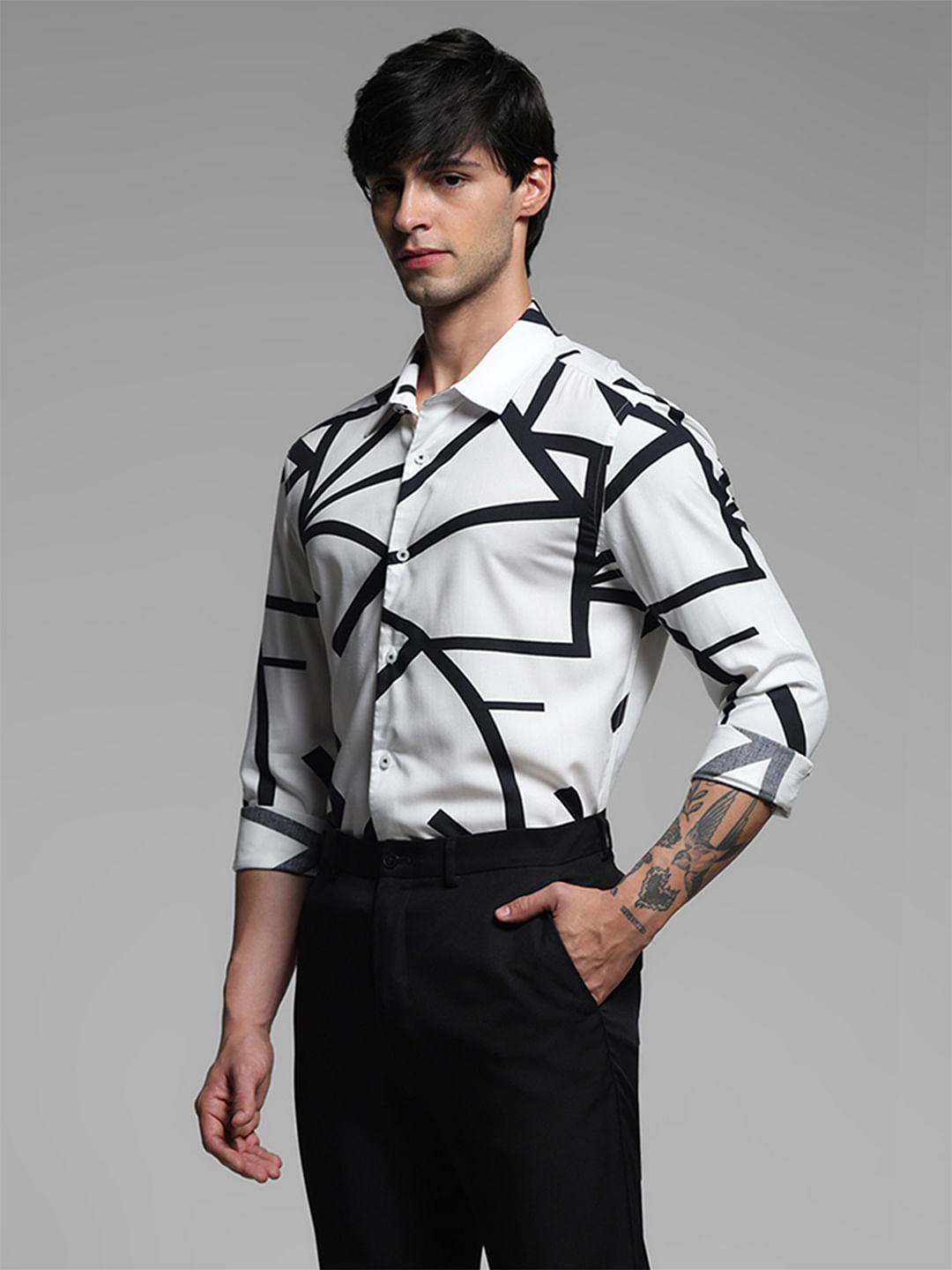 White Printed Rayon Full Sleeves Shirt