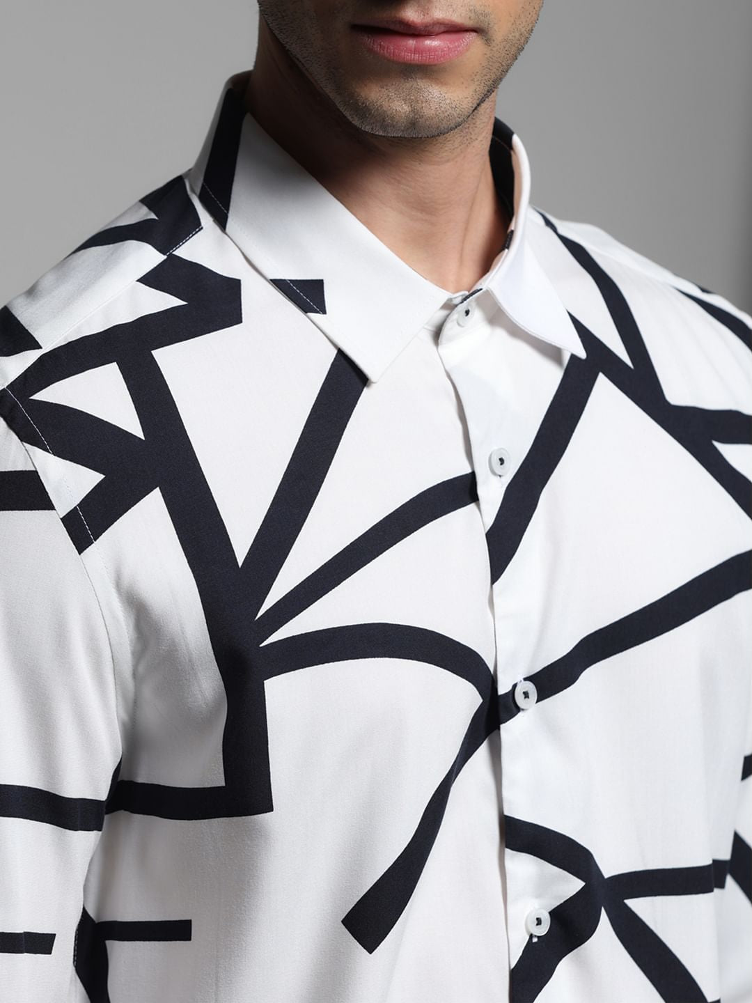 White Printed Rayon Full Sleeves Shirt