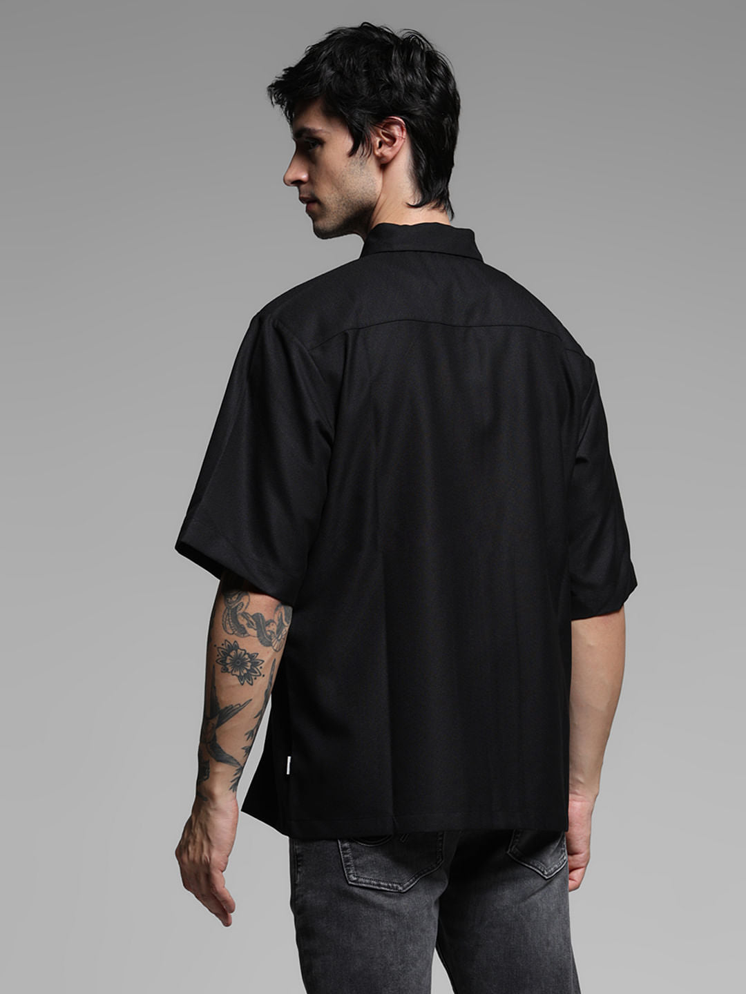 Black Cotton Oversized Overshirt