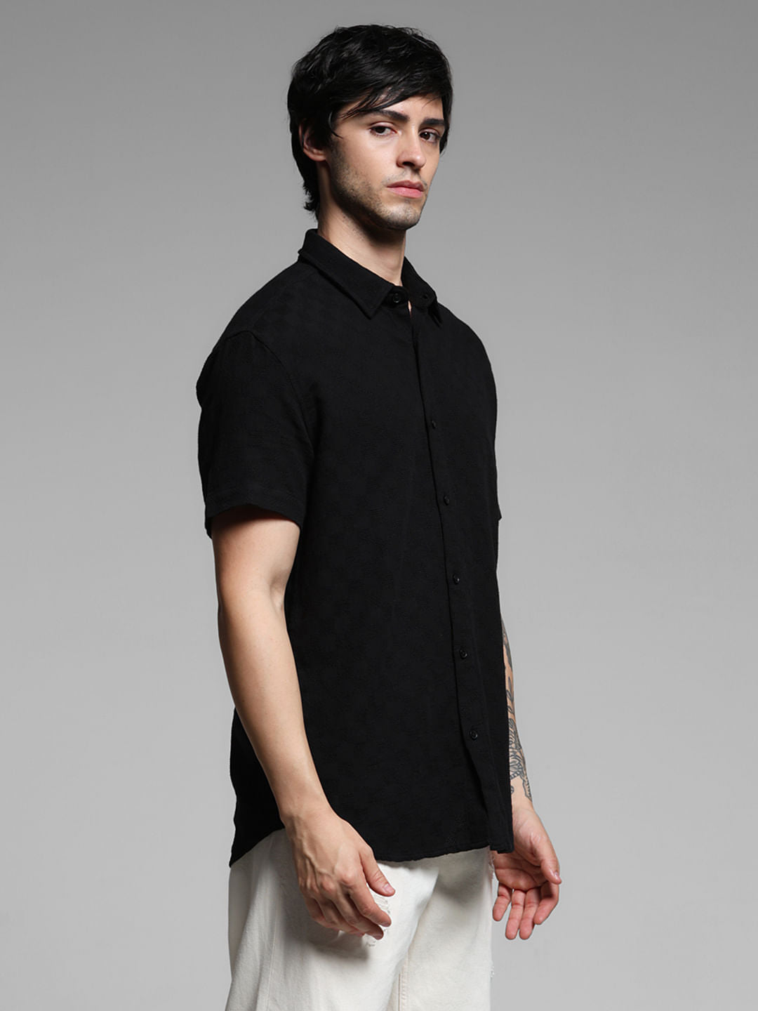 Black Textured Cotton Shirt