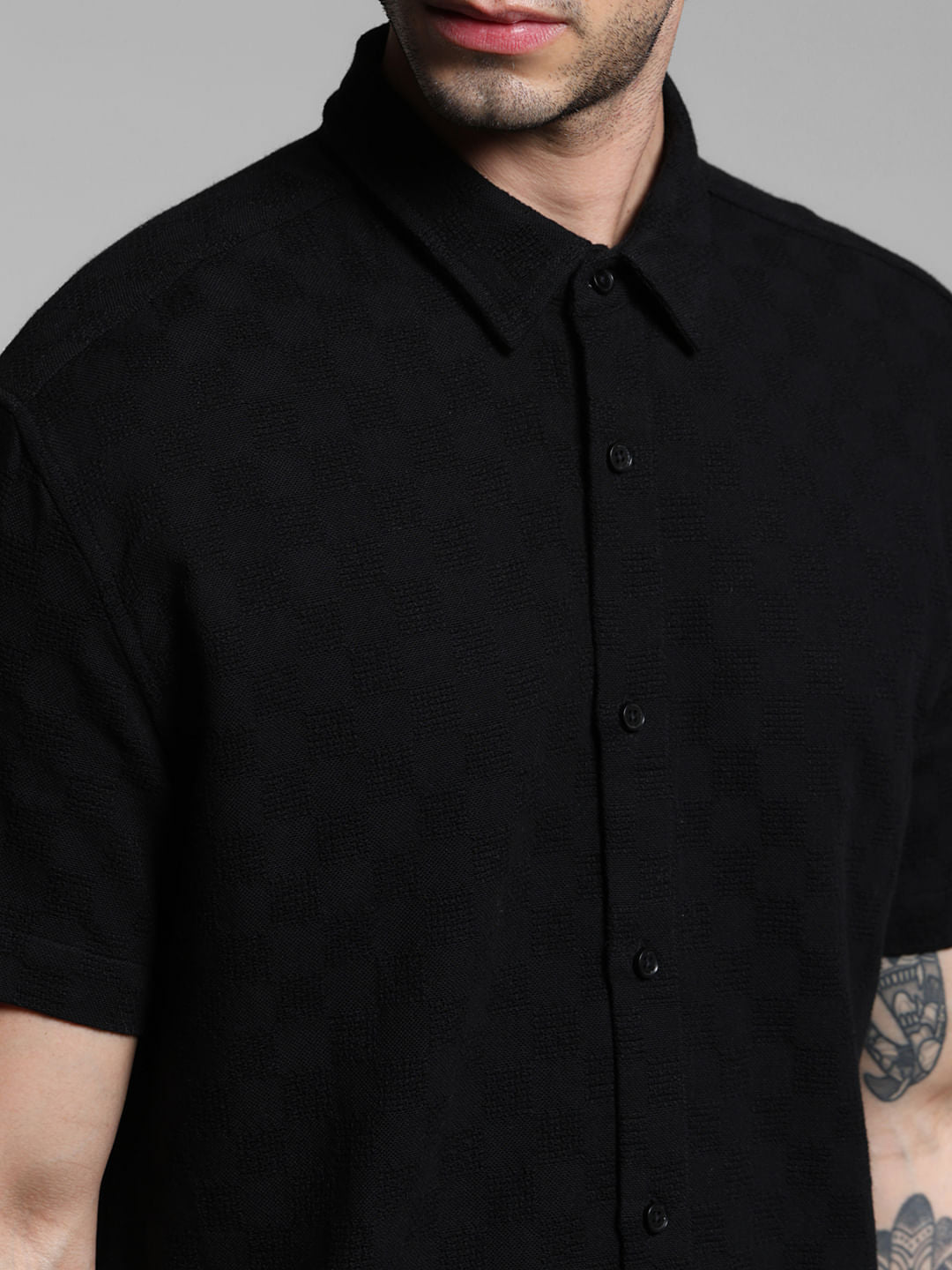 Black Textured Cotton Shirt