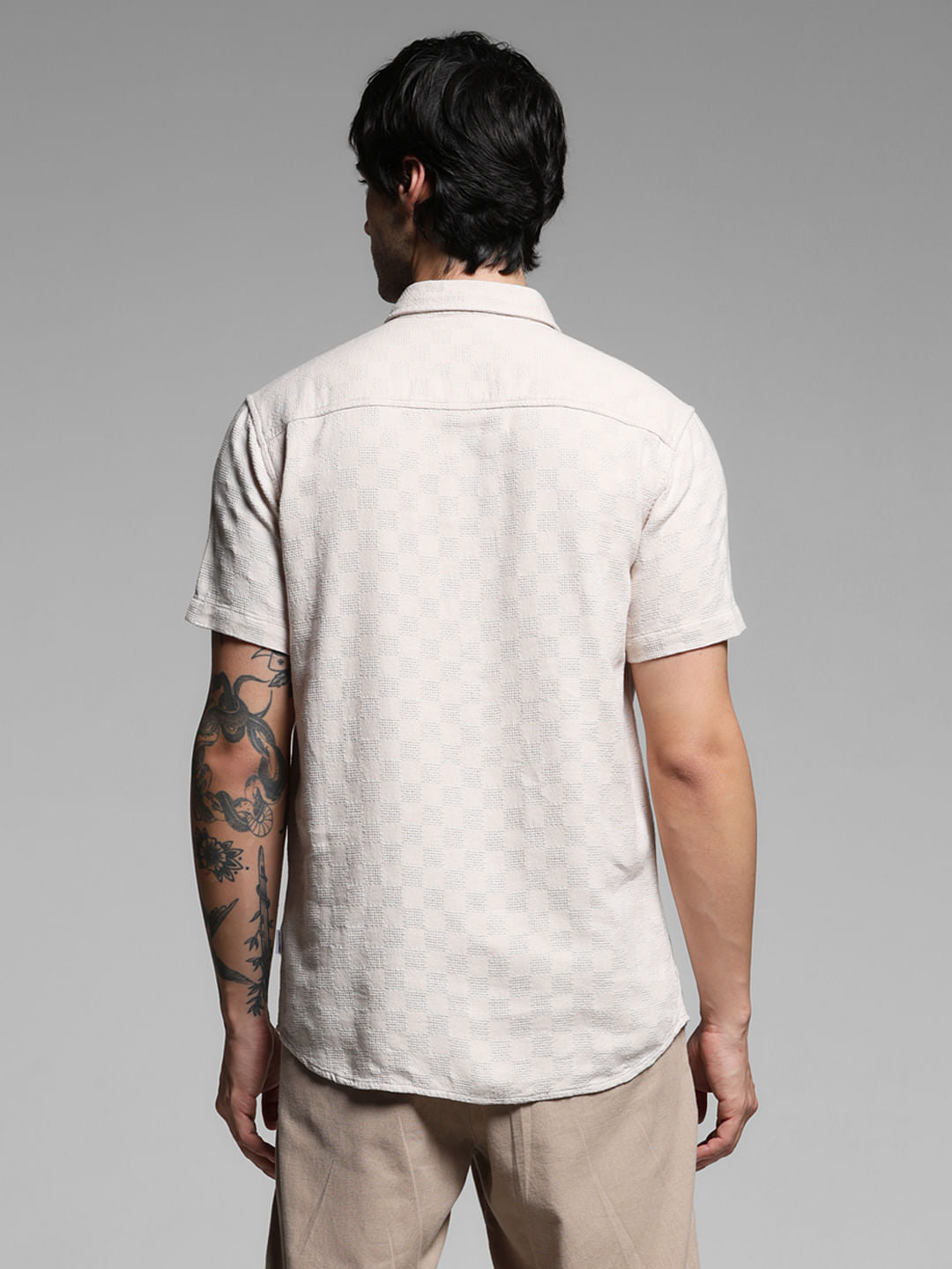 Beige Textured Cotton Shirt