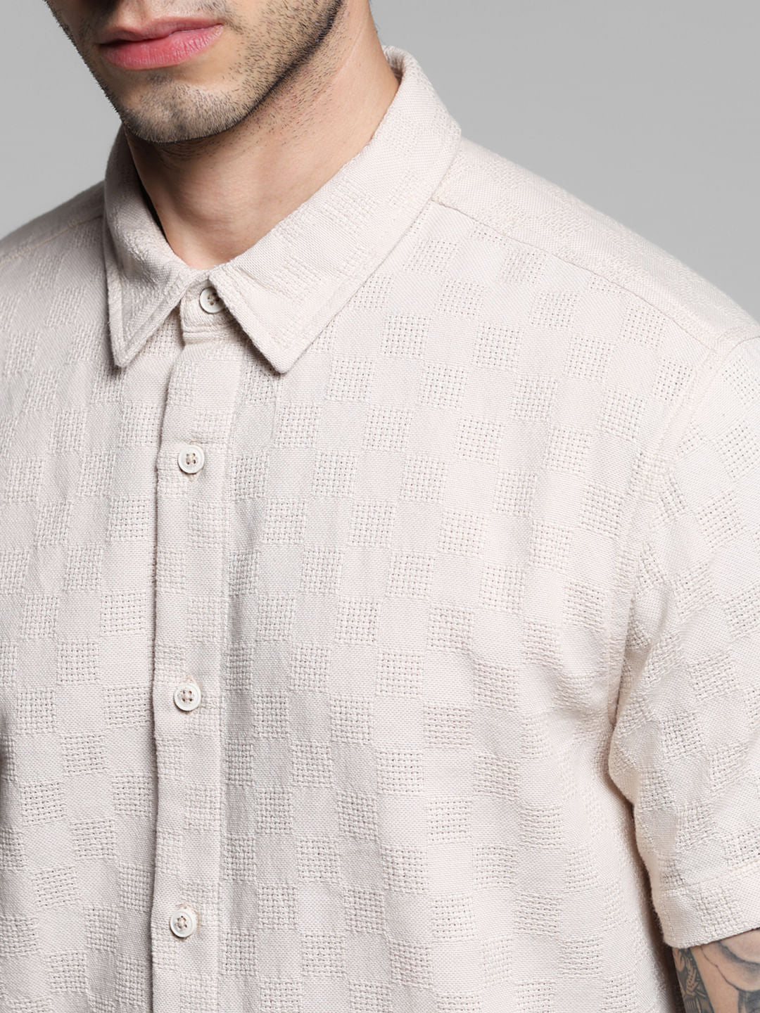 Beige Textured Cotton Shirt