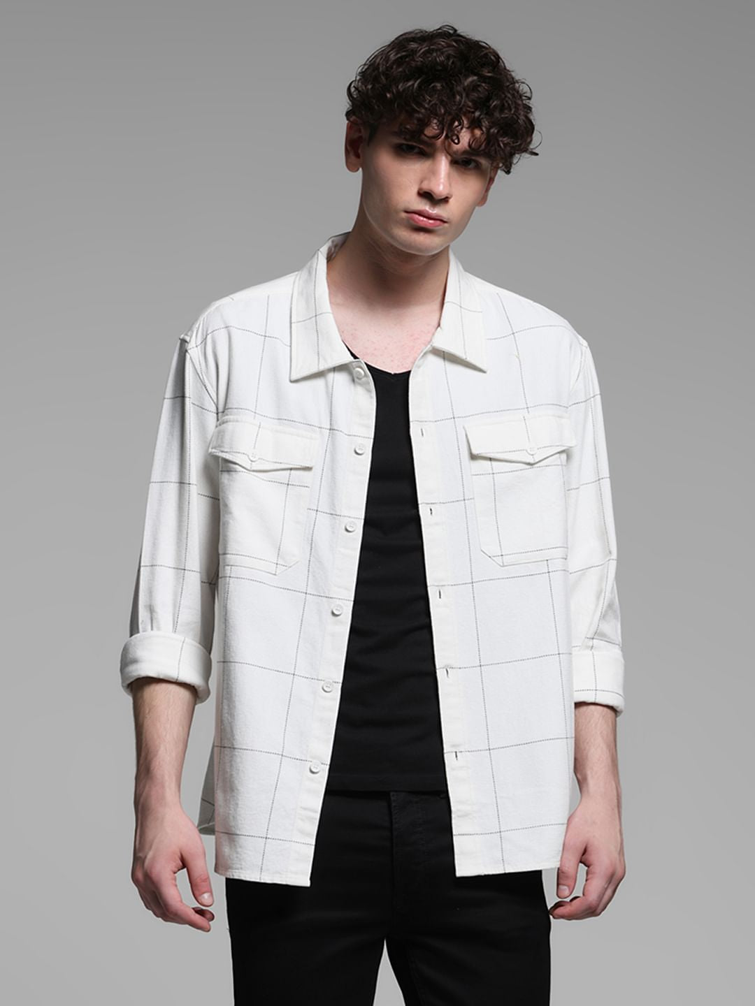 White Check Cotton Oversized Shirt