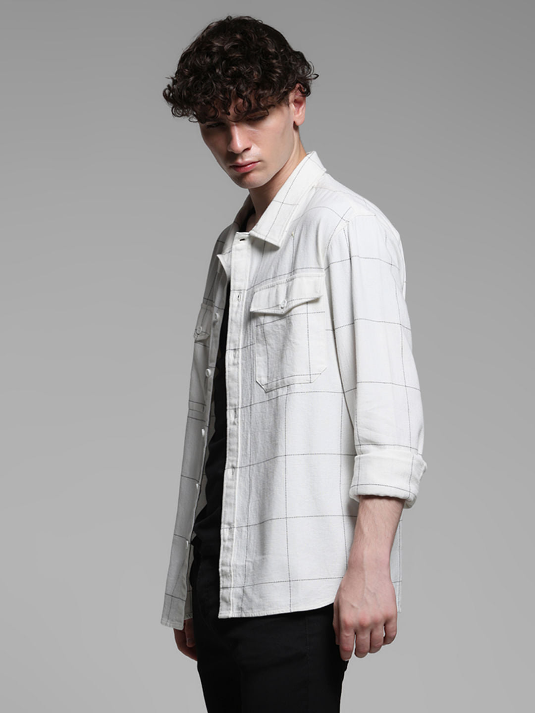 White Check Cotton Oversized Shirt