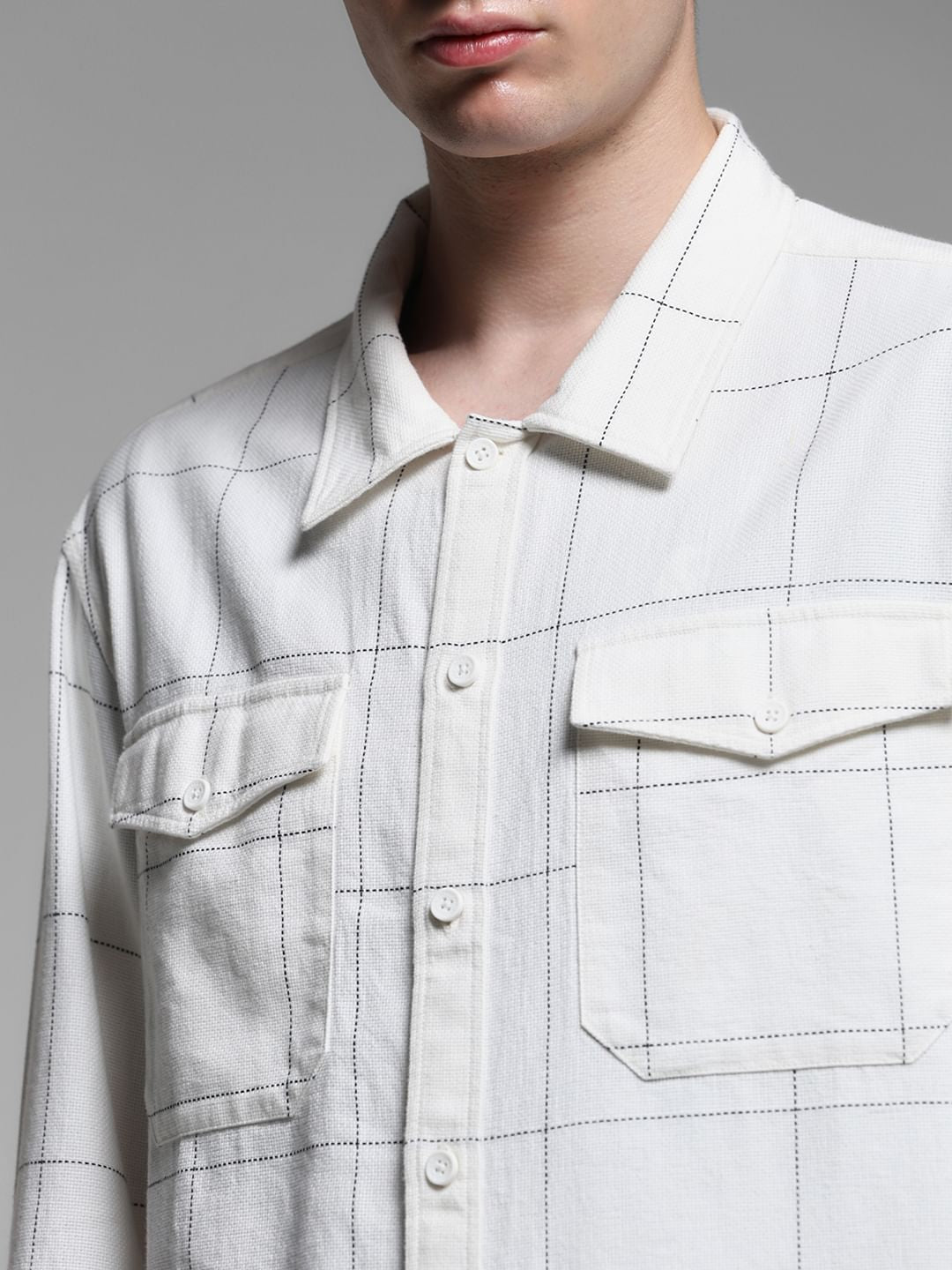 White Check Cotton Oversized Shirt