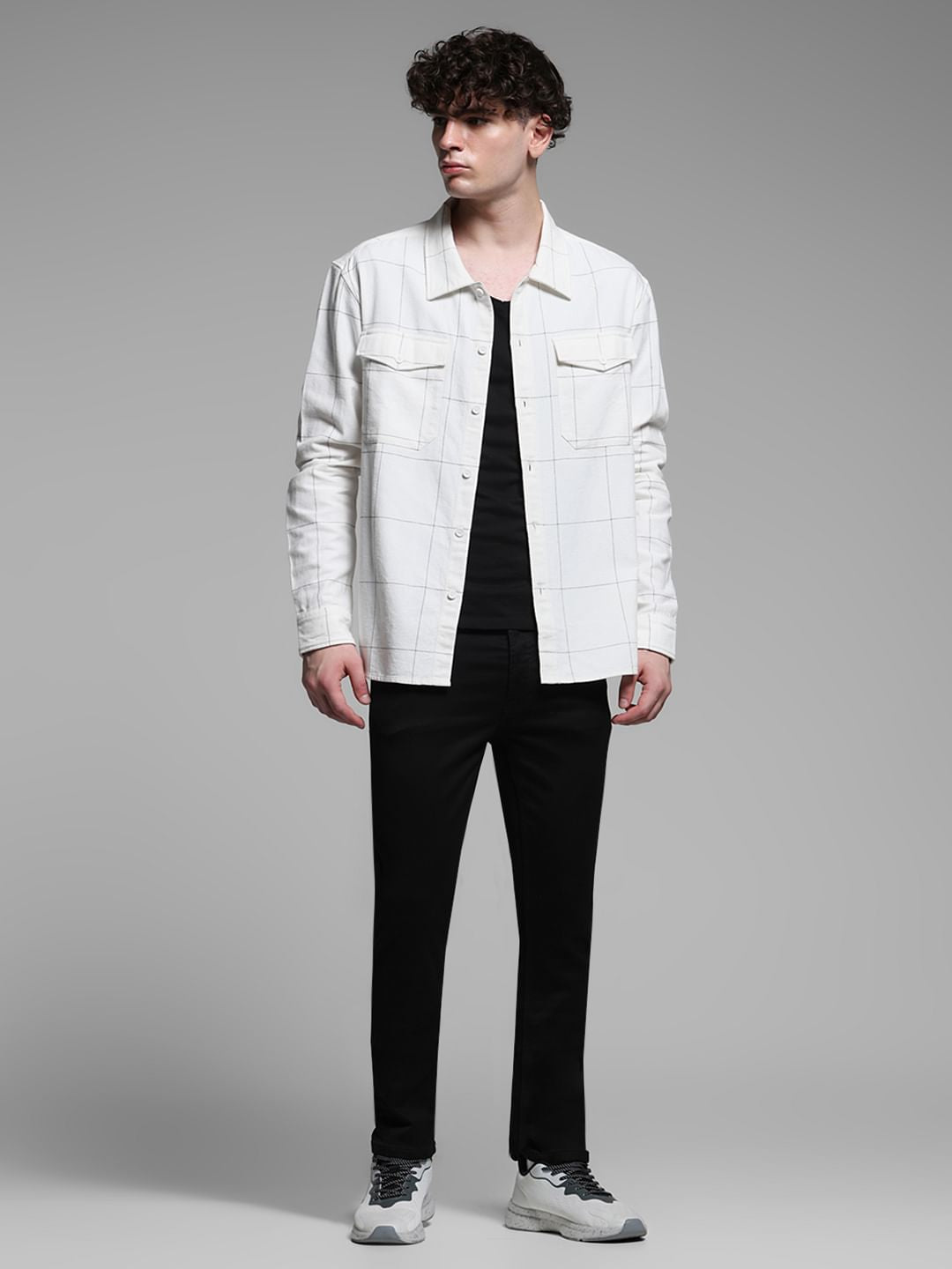 White Check Cotton Oversized Shirt