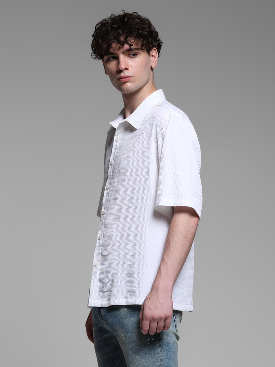 White Dobby Cotton Oversized Shirt