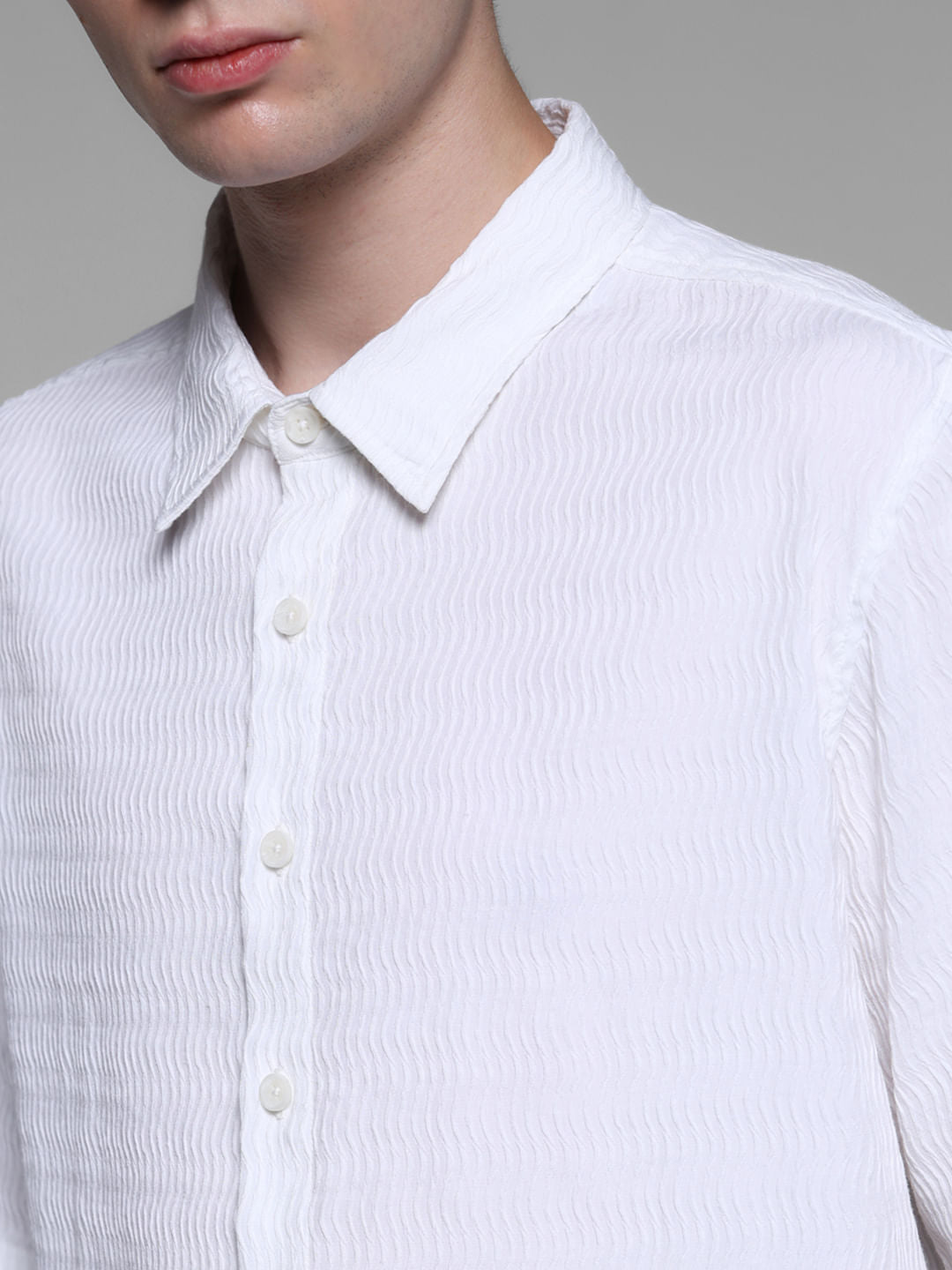 White Dobby Cotton Oversized Shirt