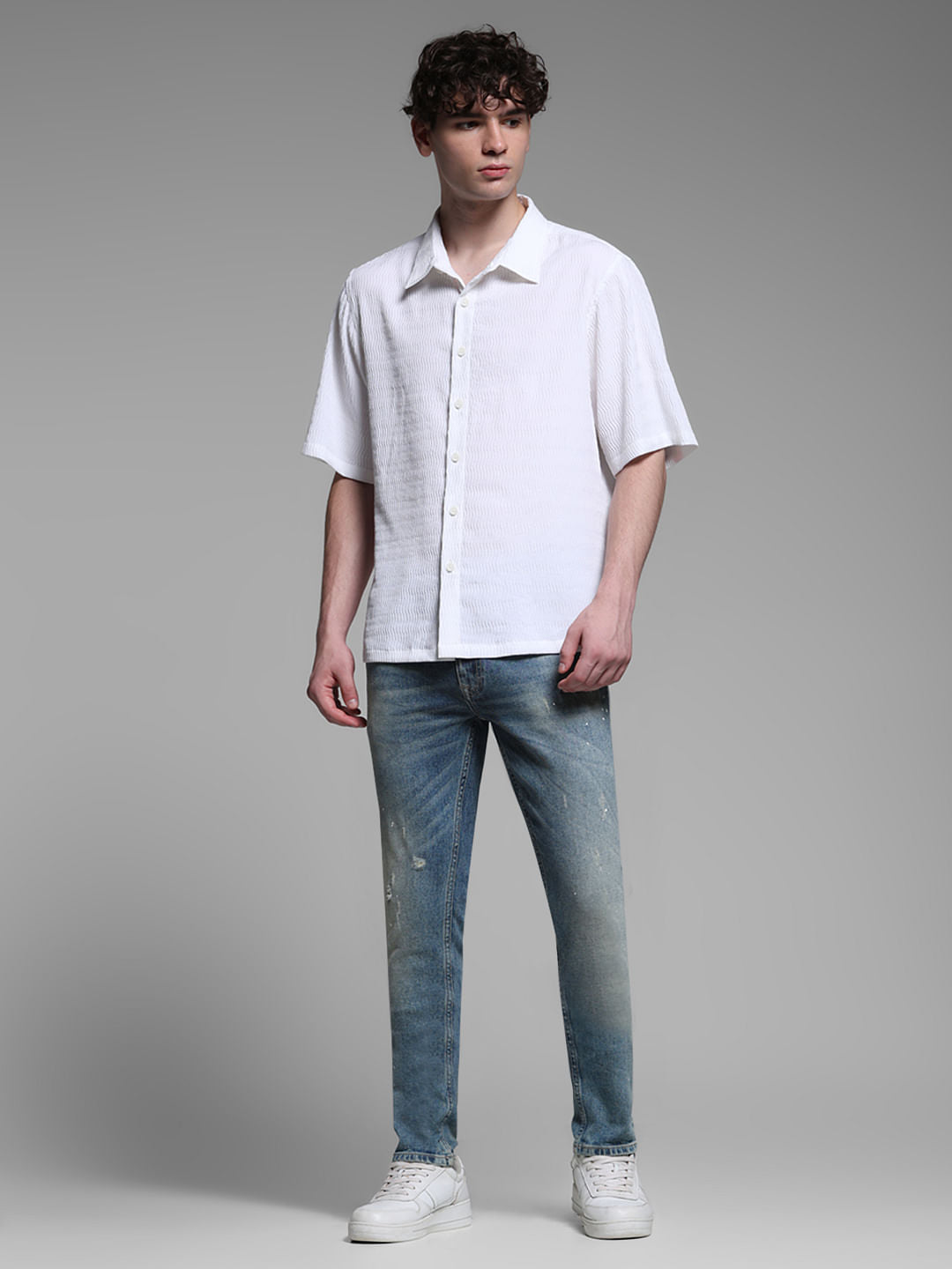 White Dobby Cotton Oversized Shirt
